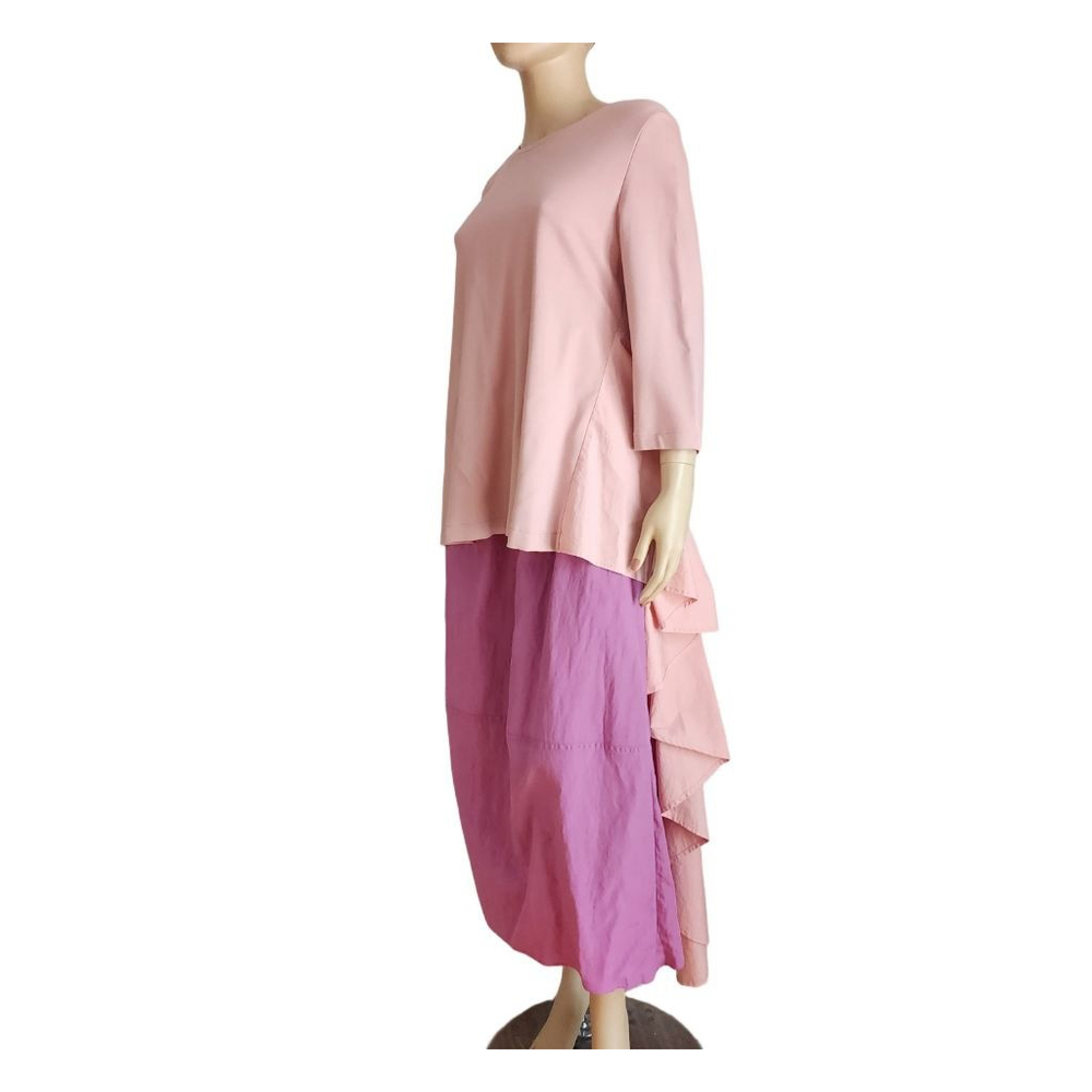 GRACIA Pink Hi Low Draped Tunic 3/4 Sleeve Asymmetrical Top L
